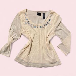 Y2K Axcess Cream Embroidered Women's Top